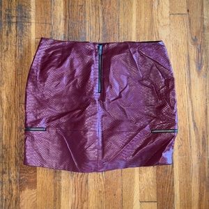 Lovers + friends maroon leather snakeskin  skirt